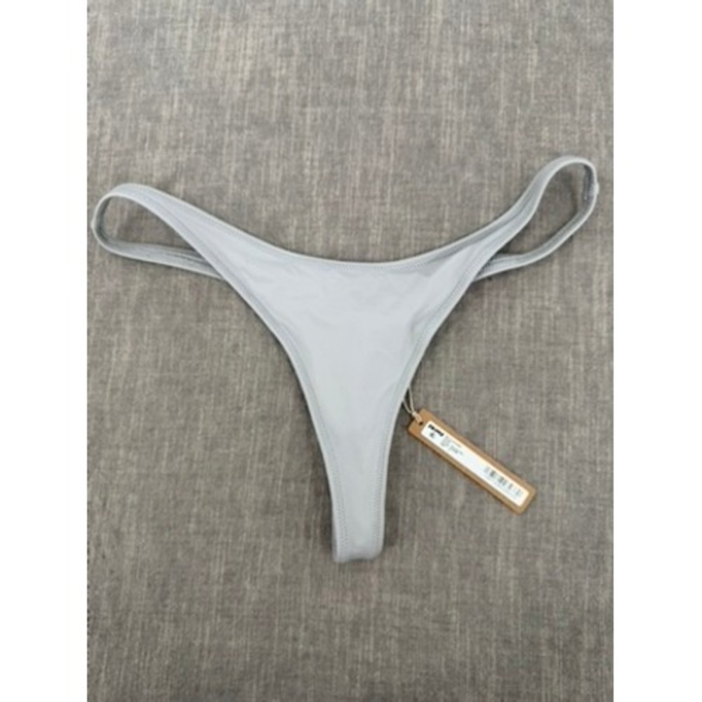 SKIMS Recycled Swim Thong Bikini Bottom Chrome Silver Grey Size S Small NWT